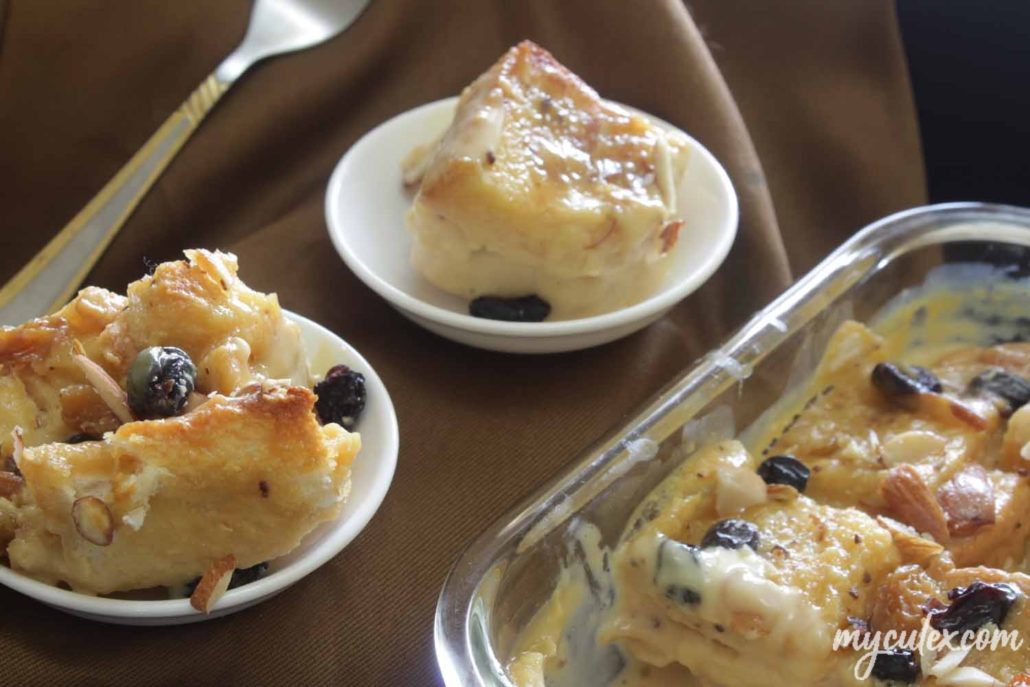 Eggless Bread Pudding Dessert  with Raisins