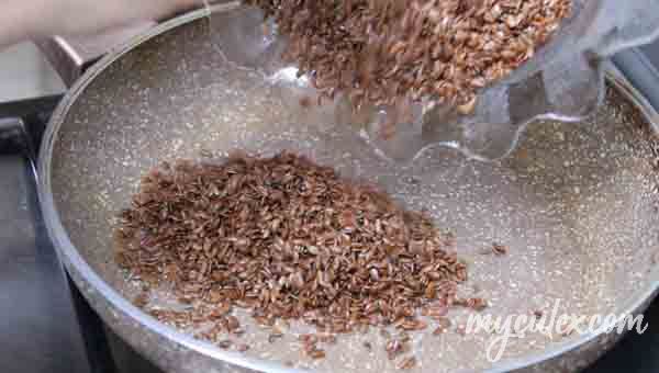 4. Transfer soaked flaxseeds into a heavy bottom pan