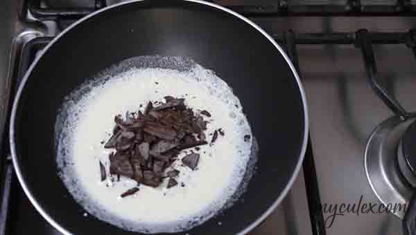13. Add chocolate. Leave undisturbed for 1-2 minutes.