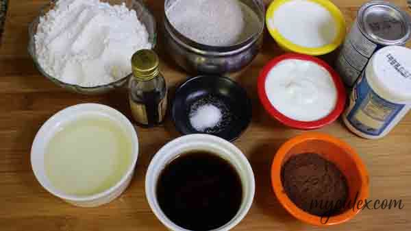 Ingredients for chocolate cake sponge