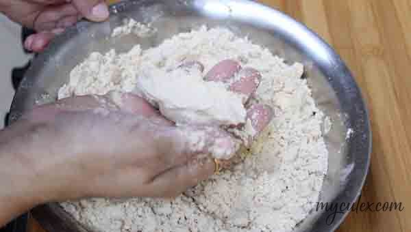4. Add enough ghee so that flour should somewhat bind with the ghee