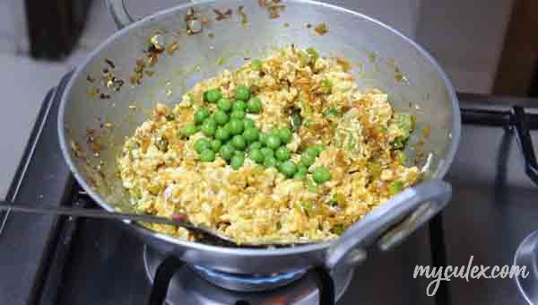 9.Paneer Bhurji recipe | Scrambled Cottage Cheese  Add green peas.