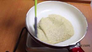 7.Til mixture leaves the sides of pan.