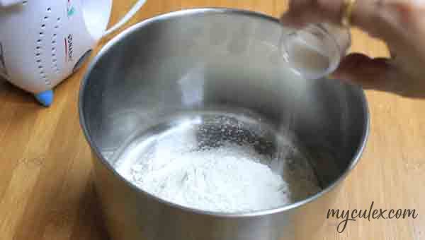 3. In a mixing bowl take refined flour & salt.