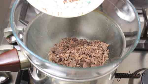 4. Keep the chocolate to melt on double boiler.