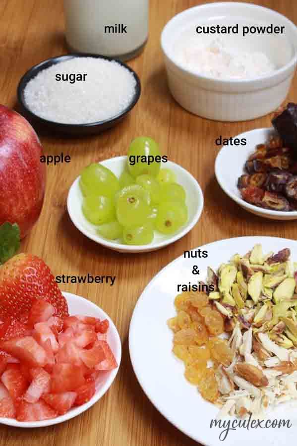 Ingredients for fruit custard