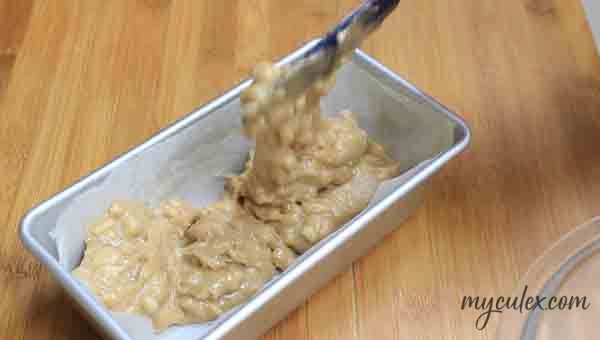 10. Transfer batter into a lined baking tin.