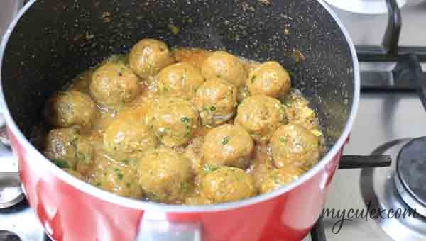 16 Keema kofta in gravy. Add the kofta balls.
