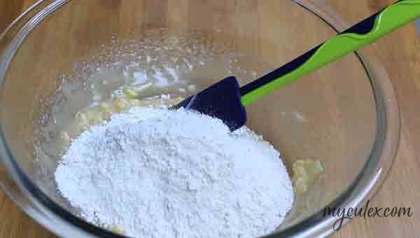 6. Add the flours-baking pdr-baking soda-salt mixture.
