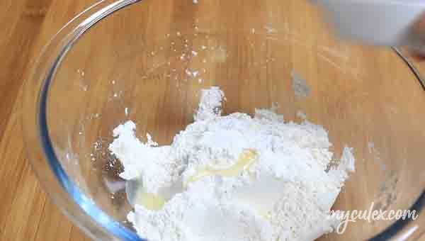 2. add salt, sugar, baking powder, baking soda and oil.