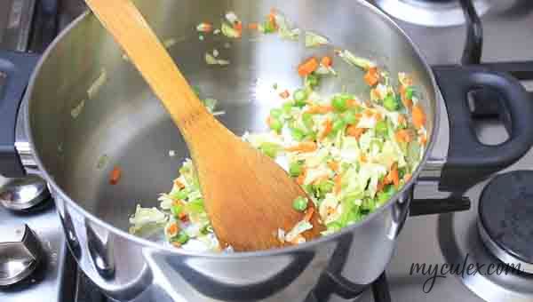 3. Add veggies and sauté.