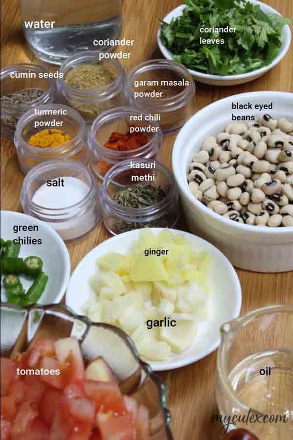 Black eyed beans Curry ingredients
