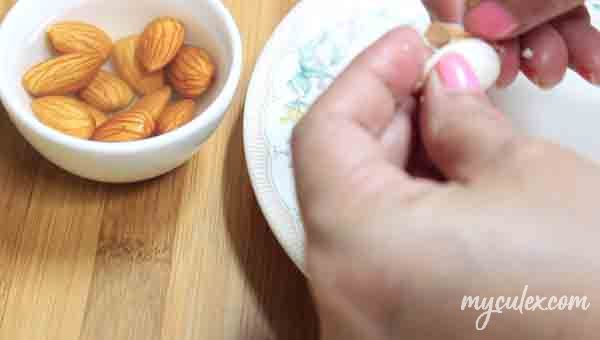 1. Peel the skin of almonds