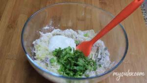 6. Then add curd and chopped coriander leaves.