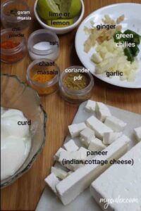 Ingredients for marinating paneer