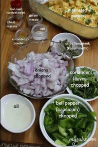Ingredients for marinated paneer stuffing ingredients