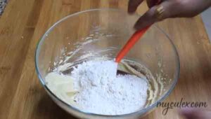 4. Add flour mixture.