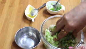 6. Add coriander paste to third portion and smoothen it.